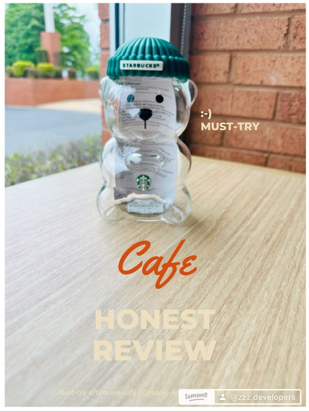 Starbucks Clear Bear Ornament with Green Ribbed Cap